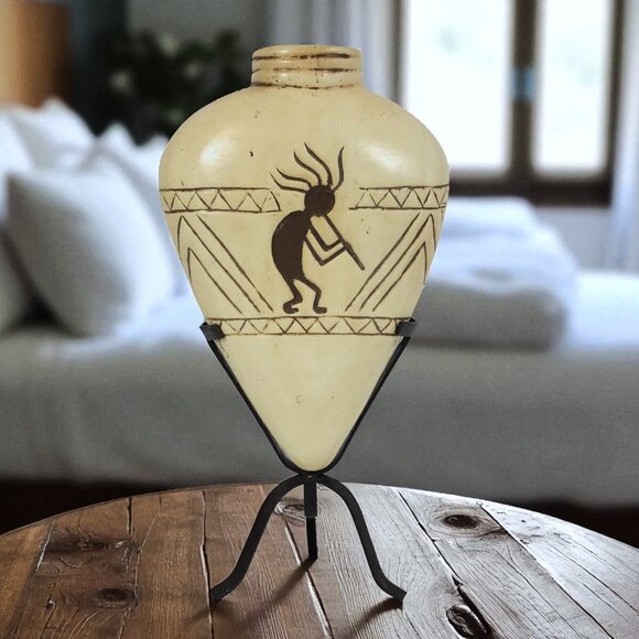 Vintage Native American Pottery Vase Kokopelli  Earthenware Boho Southwestern - Picture 1 of 11